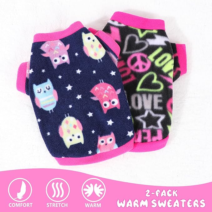 2 Pieces Dog Sweaters for Small Dogs, Fall Winter Fleece Dog Clothes, Soft and Warm Puppy Sweater Doggie Coat for Winter Pet Cloting for Chihuahua Yorkie (Rose,Pink, XX-Small)