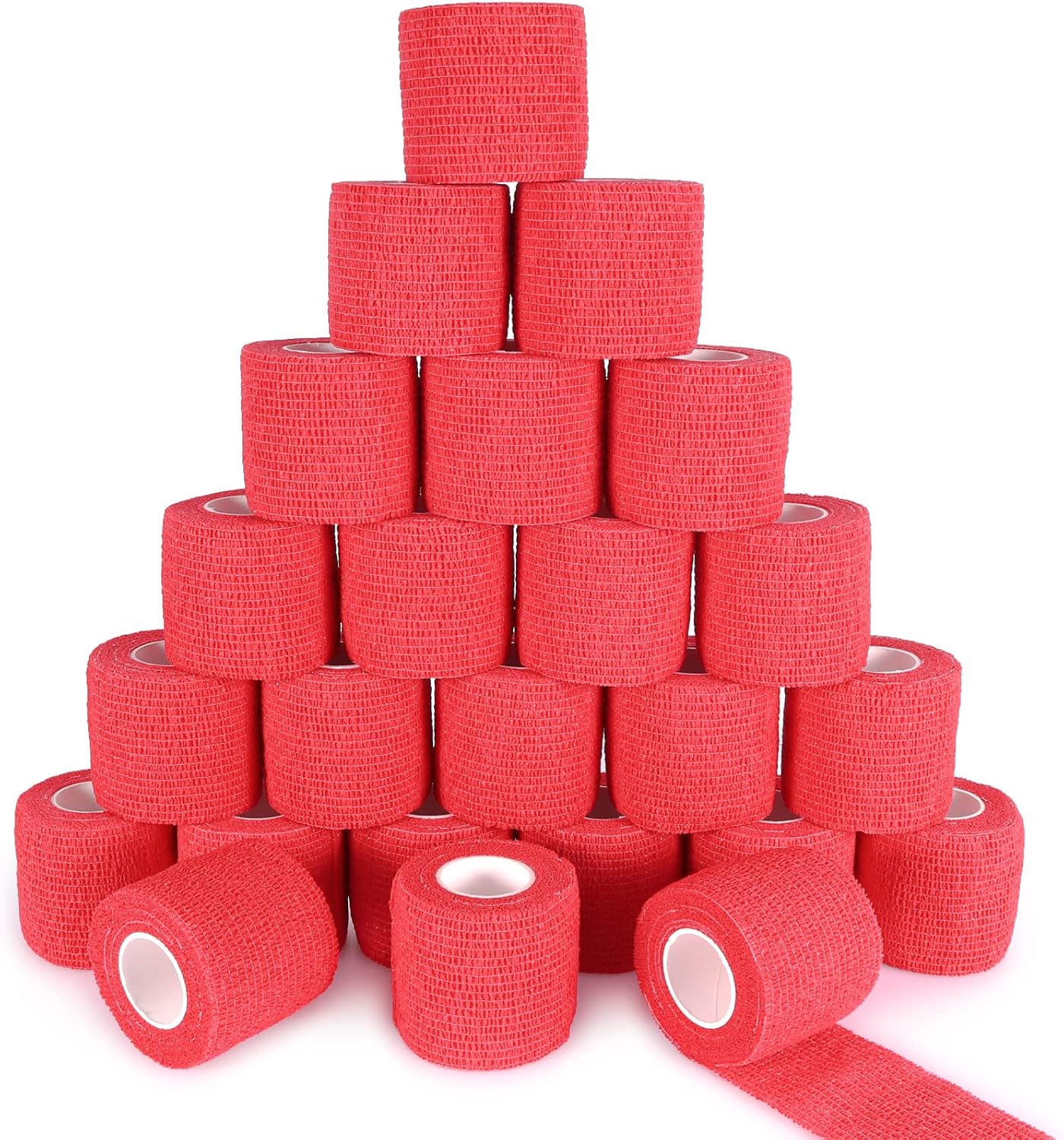 24 Pack Self Adhesive Bandage Wrap, 2” x 5 Yards Cohesive Medical Tape Elastic Grip Tape Red Sports Tape Athletic for Ankle, Wrist Sprains, Pet First Aid (Red, 2 Inch)