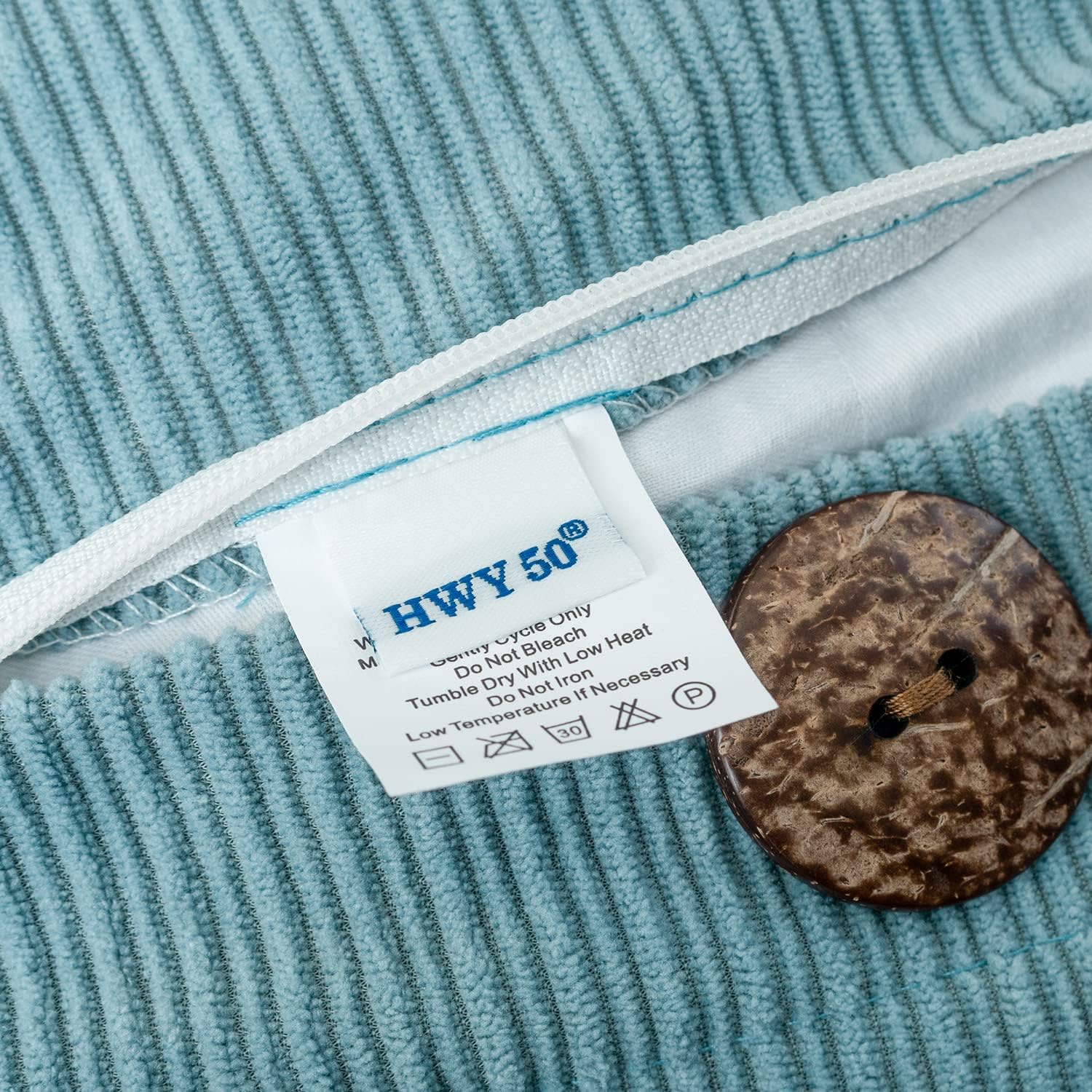 HWY 50 Light Blue Chenille Throw Pillow Covers 20x20 Inch with Triple Buttons, Soft Farmhouse Accent Decorative Cushion Cases for Couch Sofa Bed Living Room Pack of 2