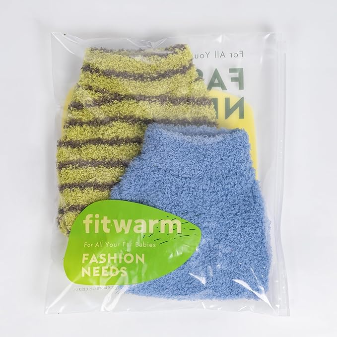 Fitwarm 2 Pack Striped Fleece Dog Sweater, Warm Winter Clothes for Small Dogs Boy Girl, Fuzzy Pet Outfit, Sky Blue, Olive Green, Large