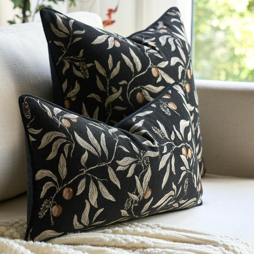Alerfa Black Floral Throw Pillow Cover 12 x 20 Inch Rectange Luxury Decorative Lumbar Pillow Cover for Couch Living Room Bedroom