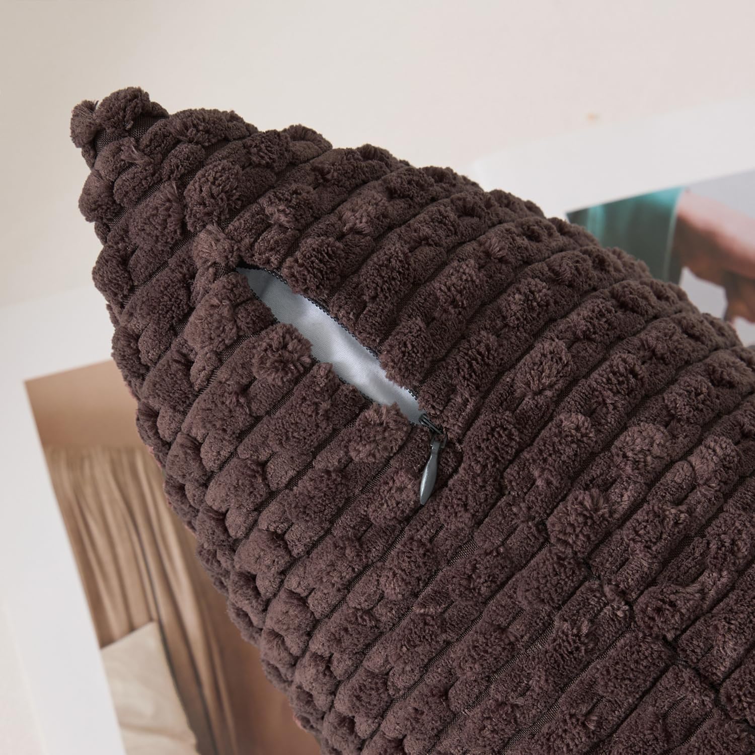 Kevin Textile 20x54 Inch Long Body Lumbar 1 Pack Boho Decorative Throw Pillow Cover Soft Striped Corduroy Rectangle Cushion Case Farmhouse Accent for Living Room Couch Sofa Bed, Coffee