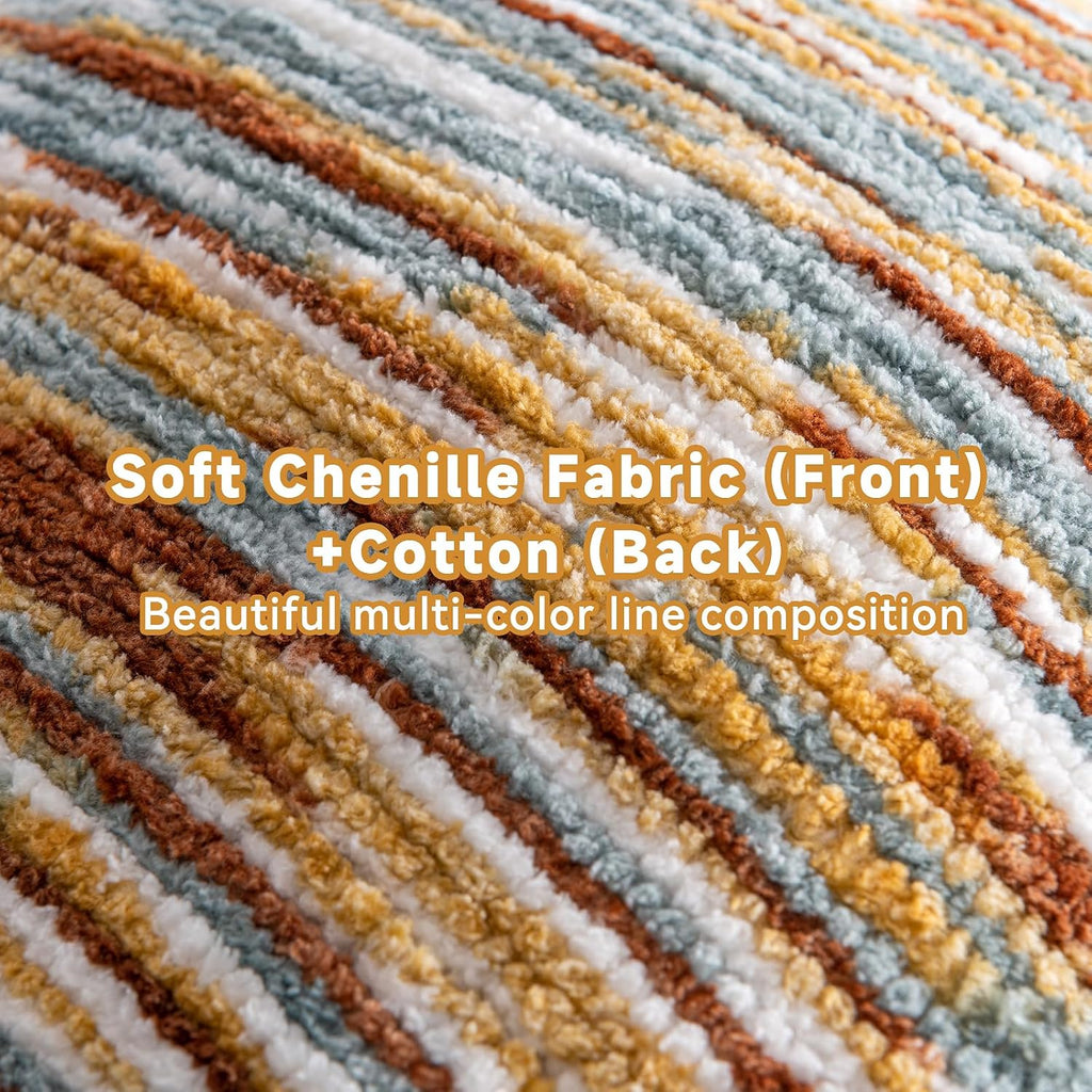 AmHoo Boho Throw Pillow Cover Decorative Bohemian Woven Tufted Striped Farmhouse with Tassels Textured Cushion Case Pillowcase Neutral for Sofa Couch Bed 18 x 18-Inch Brown