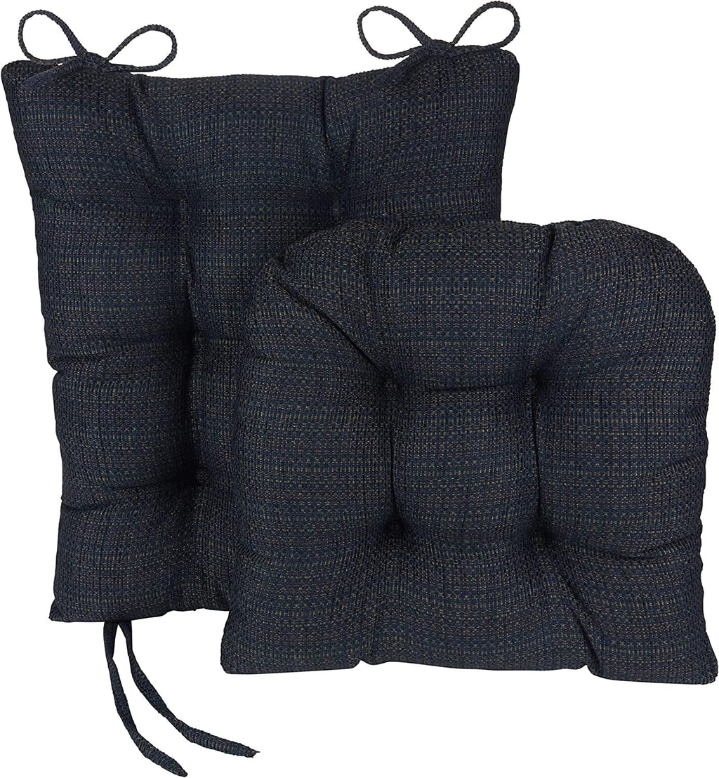 Klear Vu Omega Non-Slip Rocking Chair Cushion Set, Assembled in USA, Thick Padding & Tufted Design, Includes Seat Pad & Back Pillow with Ties, 17x17 Inches, 2-Piece Set, Tyson Navy