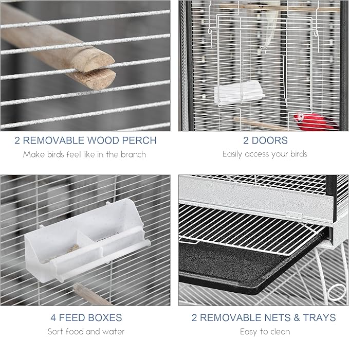 PawHut 44" Hexagon Covered Canopy Portable Aviary Flight Bird Cage With Storage