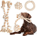 Fida Heavy Duty Dog Rope Toys for Aggressive Chewers 4pcs Pack – Natural Cotton Dog Chew Toys for Large Dogs, Tug-of-War & Fetch Rope Ball/Ring/Knot/Twist to Keep Them Busy