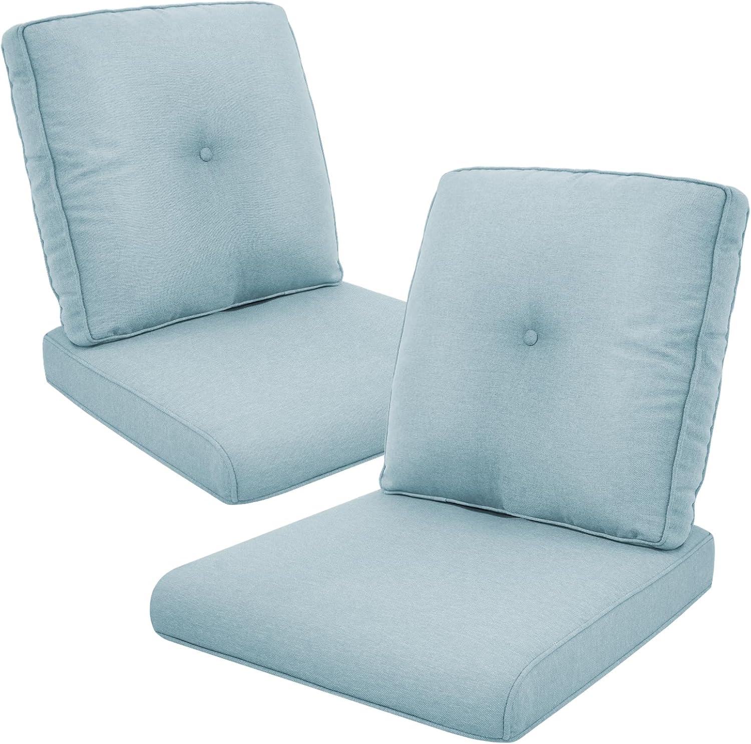 Rilyson Patio Cushions for Outdoor Furniture - 22×24 Inches High Back and Deep Seating Outdoor Cushion for Patio Chairs Sofa Couch Loveseat Water Resistant(Sky Blue/2 Set/Button)