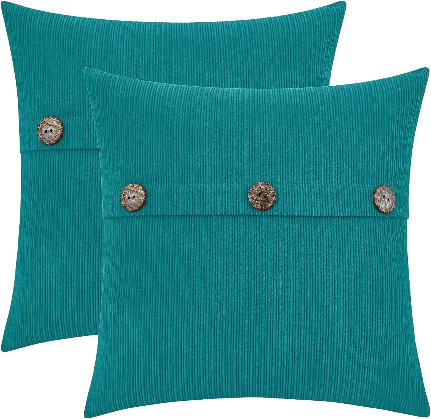 HWY 50 Teal Chenille Throw Pillow Covers 16x16 Inch with Triple Buttons, Soft Farmhouse Accent Decorative Cushion Cases for Couch Sofa Bed Bedroom Pack of 2