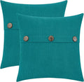 HWY 50 Teal Chenille Throw Pillow Covers 18x18 Inch with Triple Buttons, Soft Farmhouse Accent Decorative Cushion Cases for Couch Sofa Bed Living Room Bedroom Pack of 2