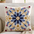 Embroidered Throw Pillow Cover 18x18 Classic Boho Floral Pattern Pillows Cover Outdoor Decorative Pillowcase,Durable Cozy Textured Cushion Case for Sofa Couch Bed Living Room,Blue