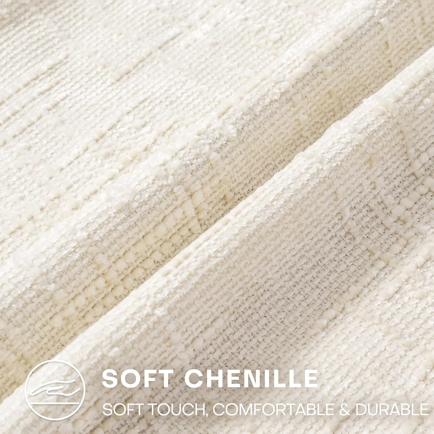 Decorative Throw Pillow Covers 12x20 Inch Set of 2, Soft Solid Farmhouse Chenille Couch Pillows, Spring Pillow Covers for Couch Sofa Bed Living Room Home Decor Pillowcase, Cream White