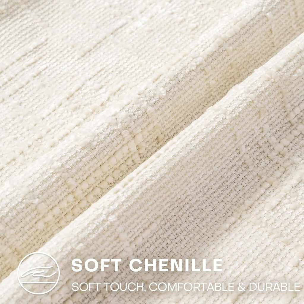 Decorative Throw Pillow Covers 18x18 Inch Set of 4, Soft Solid Farmhouse Chenille Couch Pillows, Spring Pillow Covers for Couch Sofa Bed Living Room Home Decor Pillowcase, Cream White