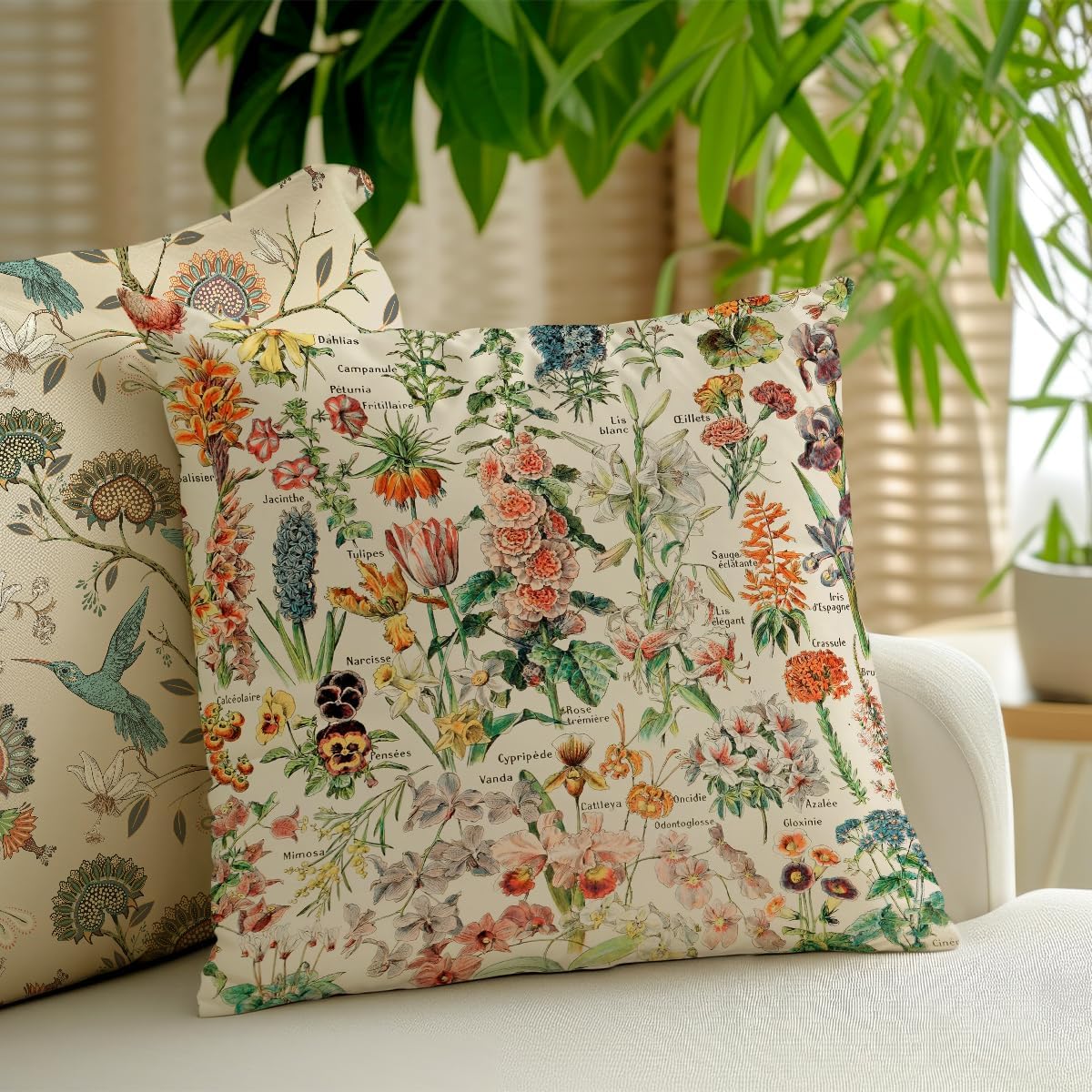 2 Pcs Floral Throw Pillow Cushion Cover, Vintage Garden Plants Herbs Flowers Botanical Classic Design Art, Decorative Square Accent Pillow Case, Gifts for Women Friend Sister Birthday Christmas