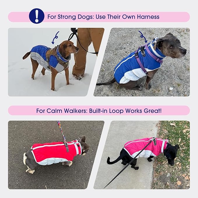 FUAMEY Dog Coat for Medium Dogs,Waterproof Dog Winter Jacket with Harness Built in Puppy Cold Weather Coats Reflective Pet Vest with Zipper Warm Fleece Dogs Snowsuit Windproof Pink M