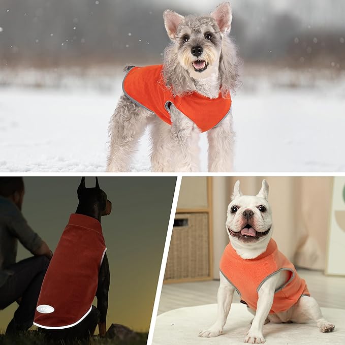 cyeollo Fleece Dog Sweater Vest, Reflective Dog Sweatshirt Pullover Doggie Jacket for Small Medium Large Dogs Clothes Boy Girl Pets, Orange & Red M