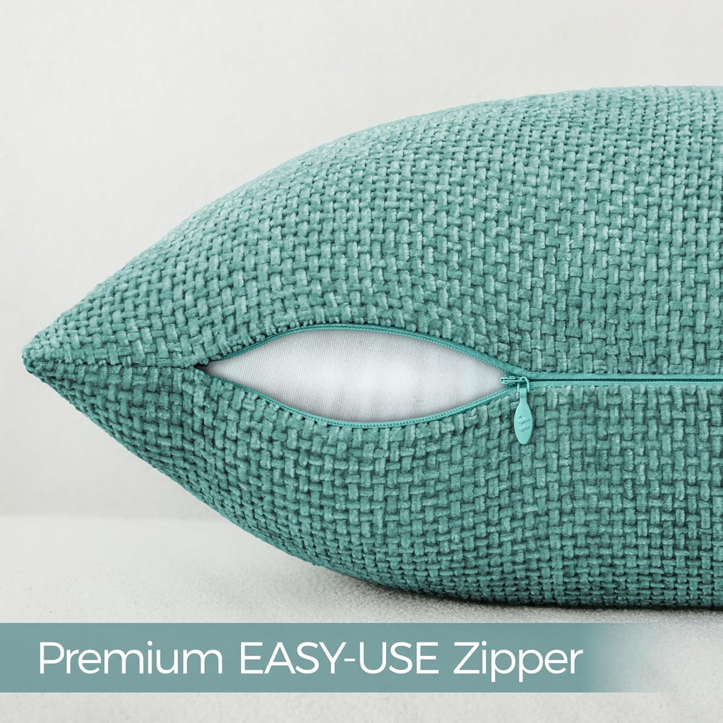 a moment Teal Chenille Throw Pillow Covers 20x20 Inch Pack of 2 Modern Decorative Throw Pillow Covers Farmhouse Cross Covers Home Decor for Sofa Bedroom Living Room
