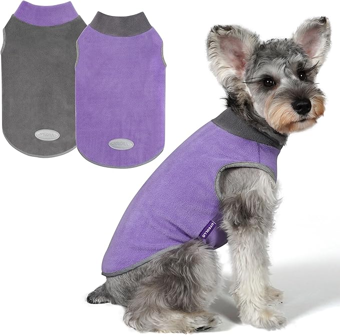 cyeollo 2 Pack Fleece Dog Sweater Pullover Dog Sweatshirt Reflective Lightweight Clothes for Small Dogs Girl Pet Apparel Purple, Grey, XL