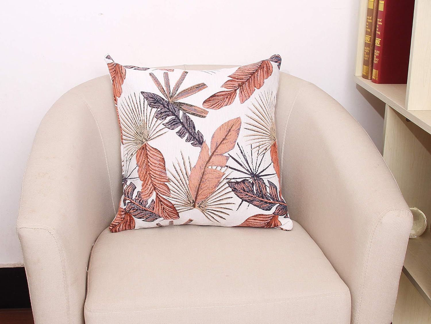 Yeiotsy Decorative Cushion Cover, Tropical Leaf Throw Pillow Cover Jacquard Chenille (Brick Red, 18 x 18 Inches)
