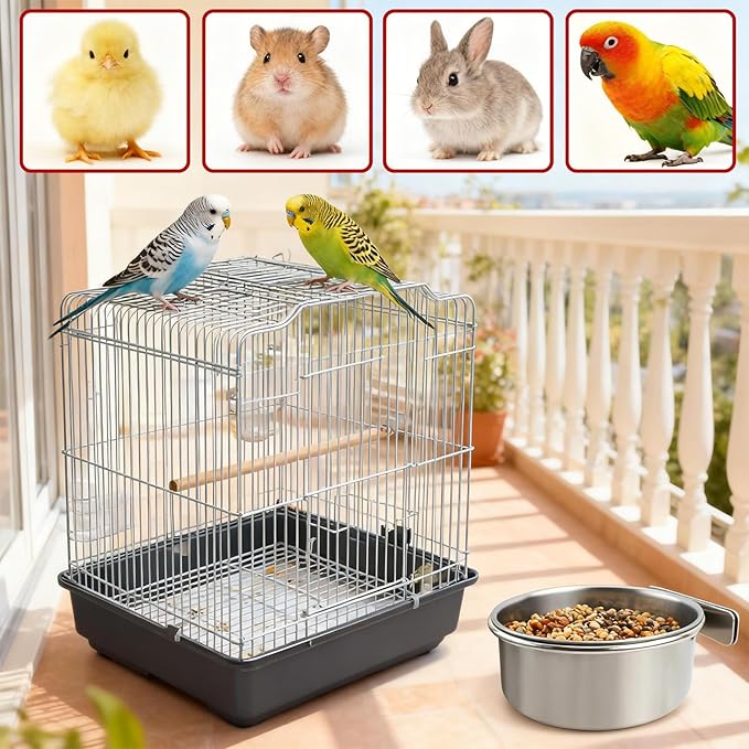 TBWHL Parrot Feeding Cups Hanging Pet Animal Stainless Steel Birdcage Bowls Bird Bowls for Cage Parakeet Birds Cage Accessories Suitable Small and Medium Bird S (2pcs)