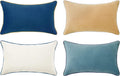 MONDAY MOOSE Decorative Throw Pillow Covers Cushion Cases, Set of 4 Soft Velvet Modern Double-Sided Designs, Mix and Match for Home Decor, Pillow Inserts Not Included (12x20 inch, Blue/Beige)