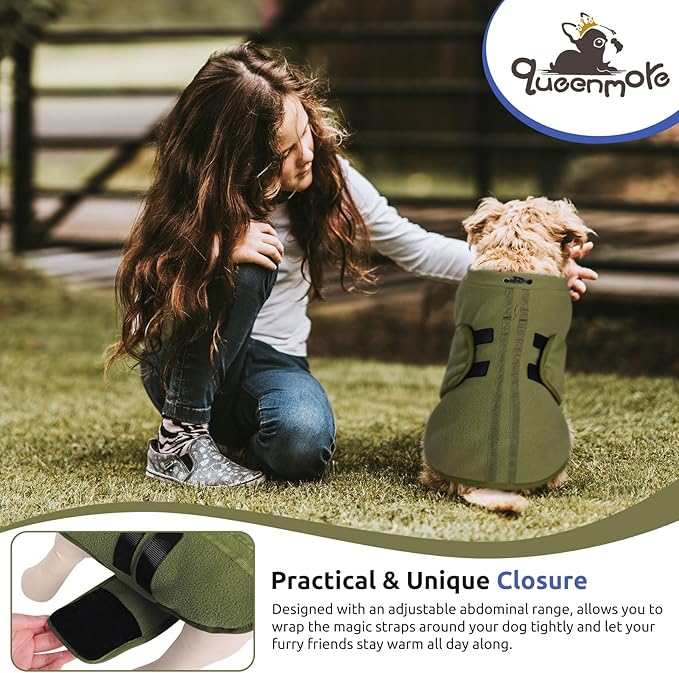 Queenmore Small Dog Sweaters, Soft Fleece Vest Pullover Dog Jacket with Leash Hole, Warm Winter Dogs Clothes Cold Weather Doggy Dachshund Sweater for Small Dogs Cats Boy or Girl (Army Green, XS)