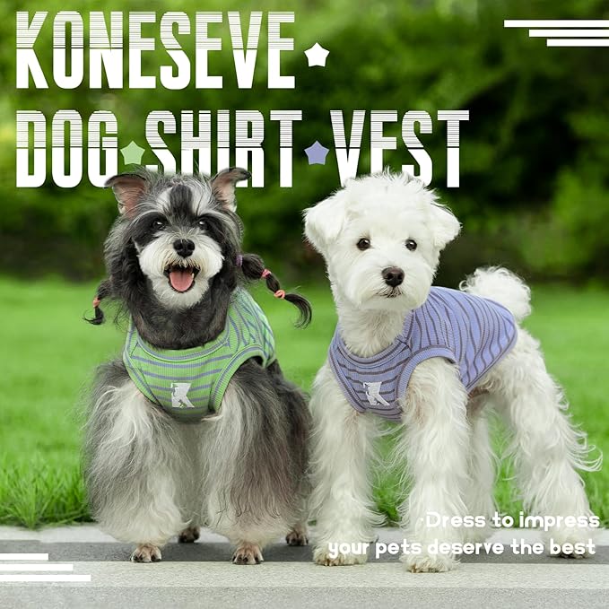 Koneseve Dog Shirts 2 Pack Breathable Sleeveless Vest, Stretchy & Soft, Purple & Vivid Green, Size M