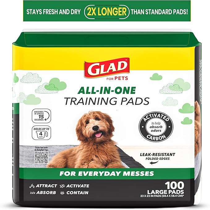 Glad for Pets Black Charcoal Puppy Pads, 23"x23" Disposable Training Pads That Absorb & Neutralize Urine with Activated Carbon - 100 Count