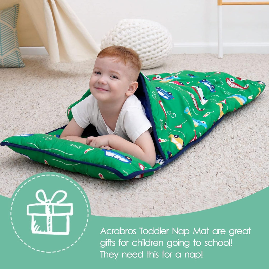 ACRABROS Toddler Nap Mat with Pillow and Blanket, Extra Large Rolled Napping Mats,Slumber Bags for Boys Girls,Kids Sleeping Bag for Daycare, Preschool Travel Camping,Car