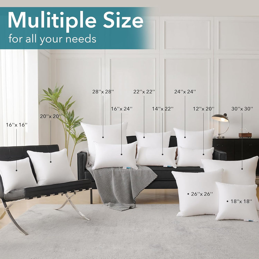 Oubonun 26 x 26 Pillow Inserts - Set of 2 - 100% Cotton Cover - 26 Inch Square - Decorative Pillow Inserts - White