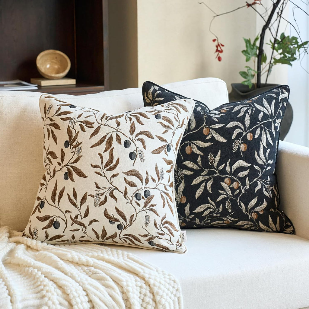 Alerfa Beige Floral Throw Pillow Cover 20 x 20 Inch Sqaure Luxury Decorative Pillow Cover for Couch Living Room Bedroom