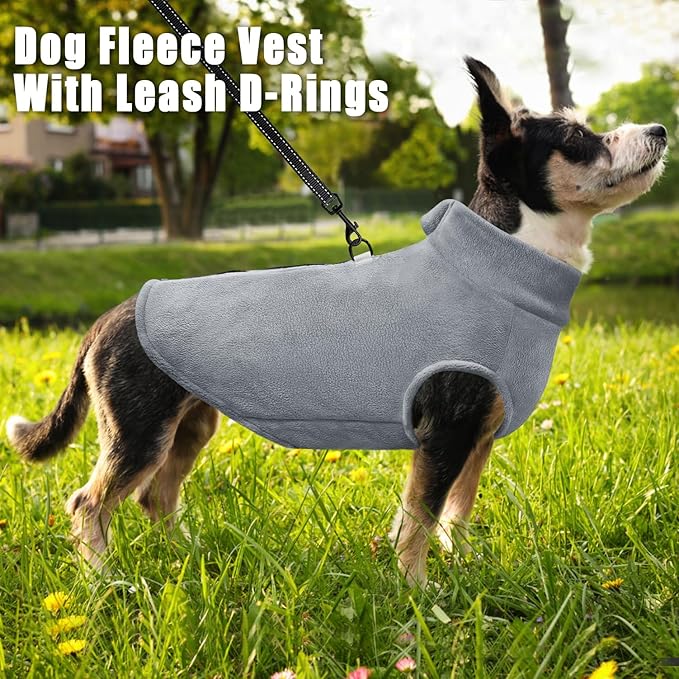 Idepet Dog Fleece Vest Sweater Zip Up Warm Pullover Dogs Jacket with D-Ring Leash Winter Cold Weater Coat Pet Sweatershirt Clothes Hoodie for Small Medium Dogs Boy Girl (Gray, XS)