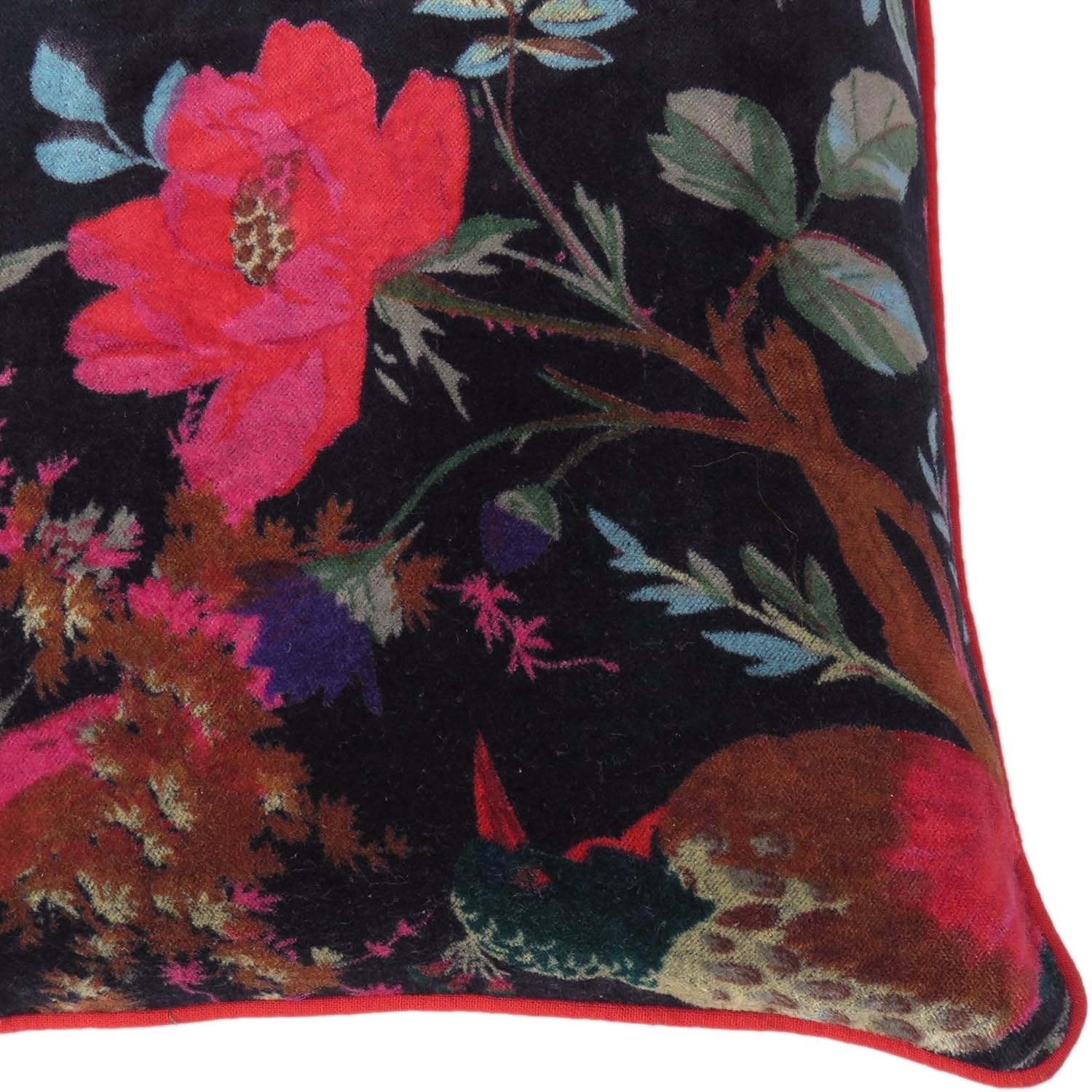 Eyes of India Boho Velvet Bird Print Lumbar Throw Pillow Cover, Bohemian Colorful Decorative Floral Rectangle Cushion Case for Sofa Couch Bed Living Room, 12x20 inch (30x50 cm), Black