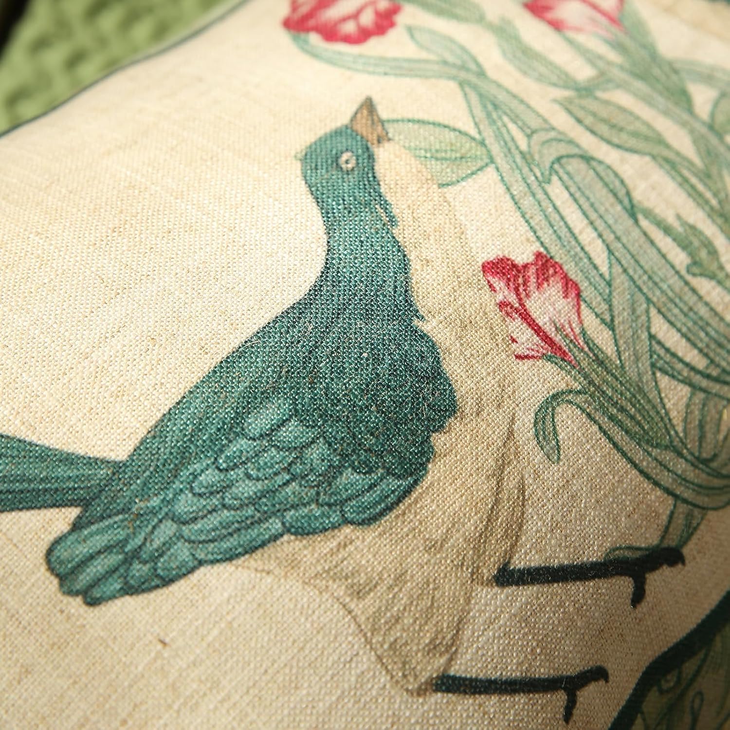 patdrea Designer Pack of 2 Rectangle Throw Pillow Covers,French Vintage Rustic Linen with Green Floral Pattern Pillows Cover,Decorative Lumbar Pillowcases Cushion for Bed Living Room,12"x20"