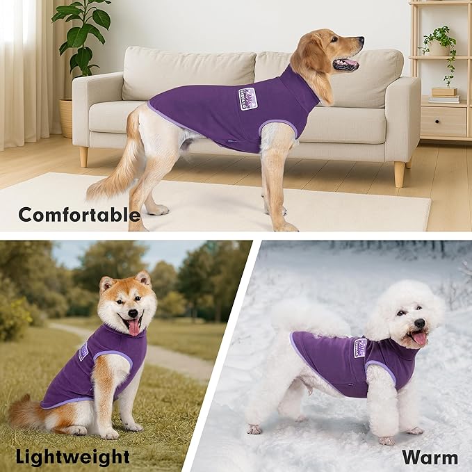 cyeollo Fleece Dog Sweater, Turtleneck Dog Sweatshirt Stretchy Pullover Fleece Vest Warm Winter Fall Clothes for Small Dogs Boy Girl Pet Apparel, Purple M