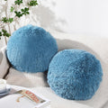 2 Pack Plush Round Ball Throw Pillow 10 Inch Nordic Soft Boucle Pillows Spherical Fuzzy Pillows Circle for Couch Sofa Bed Bedroom Living Room Office School Chair Decorations(Blue)