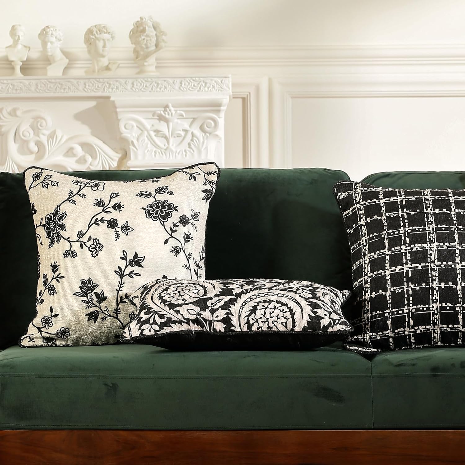 Farmhouse Throw Pillow Covers,Classic Black and White Floral Elegant French Linen Pillowcases,Decorative Square Pillow Covers Cushion Covers for Couch Bed Sofa Chair 18x18 Inches