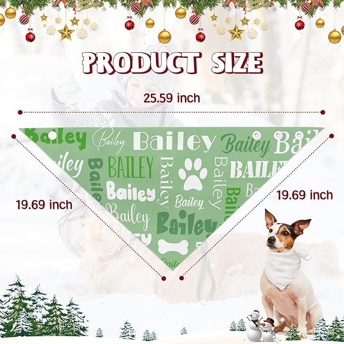 Personalized Dog Bandanas Custom Neckwear Name Button Anti-loosening Dog Scarf Triangle Bibs Kerchief Pet Costume Accessories for Small Medium Large Dogs Cats Pets Birthday-Green