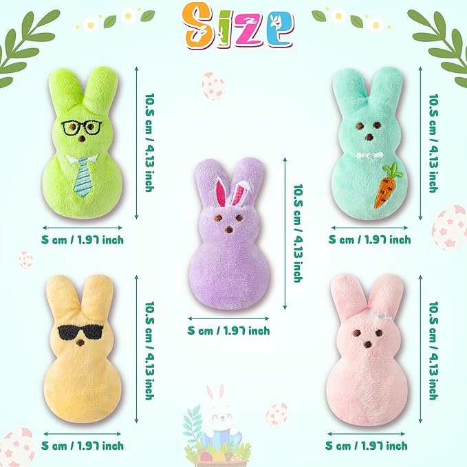 MALLMALL6 5Pcs Easter Bunny Catnip Toys Gift for Cat Lover, Colorful Rabbit with Carrot Pattern Catmint Interactive Toy for Indoor Cats, Soft Pet Presents Supplies, Kitten Teething Chew Kick Set