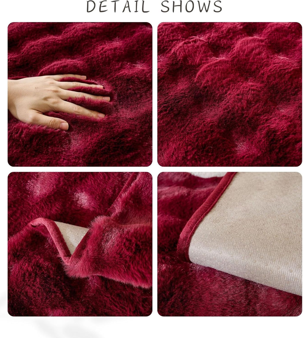 Christmas Faux Fur Couch Cover Fuzzy Soft Plush Thick Bubble Sofa Cover Luxury Sectional Couch Covers Luxury Anti-Slip Sofa Slipcover Washable Furniture Protector (Wine Red,36"x47")