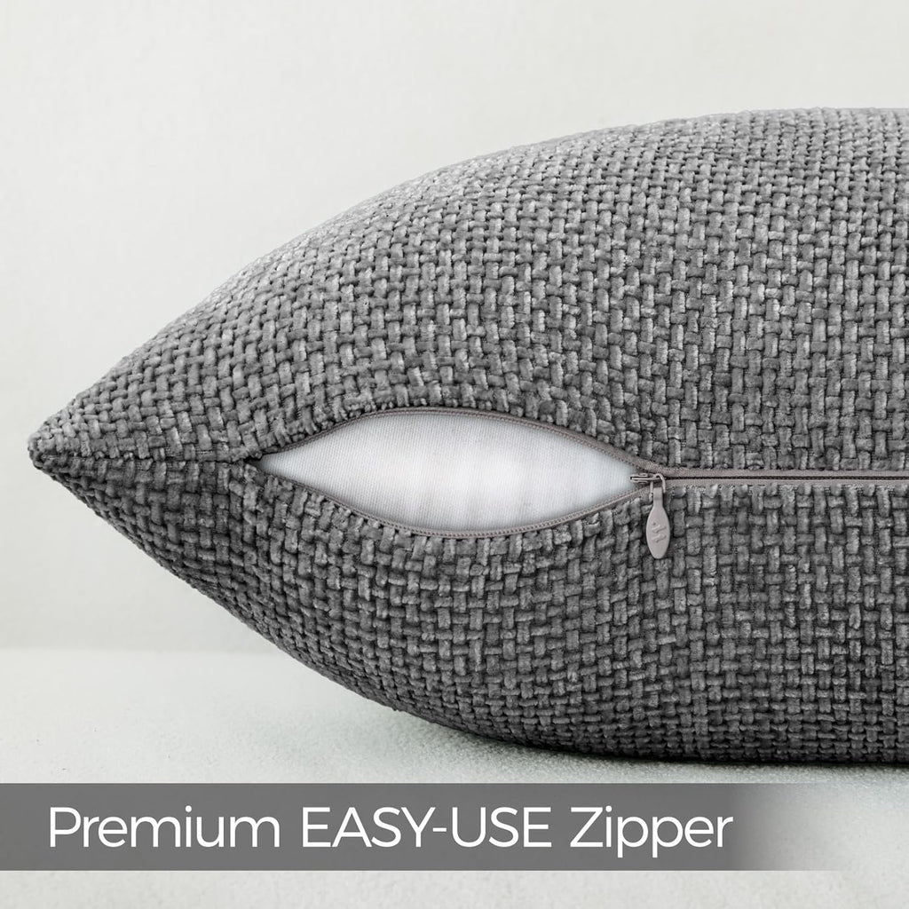 a moment Dark Gray Chenille Throw Pillow Covers 18x18 Inch Pack of 2 Modern Decorative Throw Pillow Covers Farmhouse Cross Covers Home Decor for Sofa Bedroom Living Room