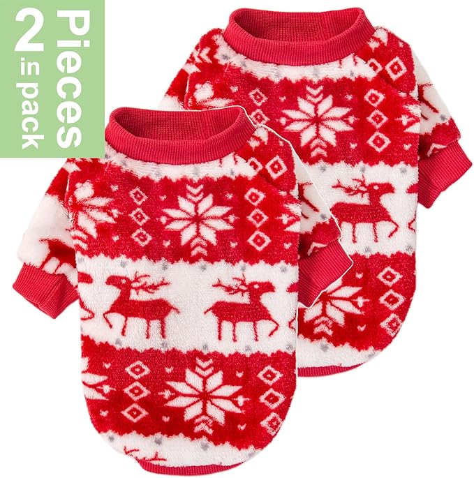 POMIU Dog Sweater, Dog Sweaters for Small Medium Dogs or Cat, Warm Soft Flannel Pet Clothes for Dogs Girl or Boy, Dog Shirt Coat Jacket (Xmas Red+Xmas White, X-Large)