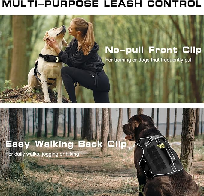 Small Dog Harness, Heavy Duty Tactical No Pull Dog Harness, No Choke, Easy On and Off Pet Vest with Molle System, Adjustable Reflective Dog Vest with Breathable Padded for Walking Hiking Training