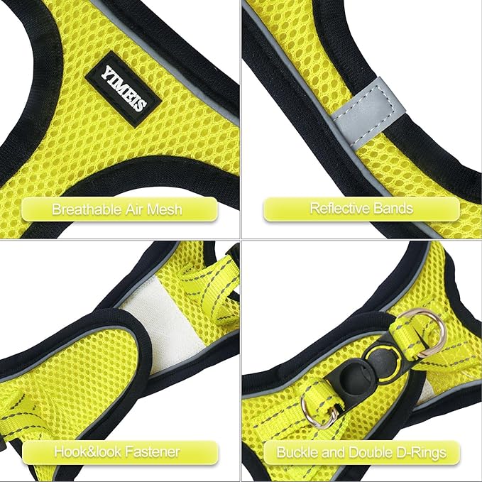 YIMEIS Dog Harness and Leash Set, No Pull Soft Mesh Pet Harness, Reflective Adjustable Puppy Vest for Small Medium Large Dogs, Cats (Fluorescent Yellow, Small (Pack of 1)