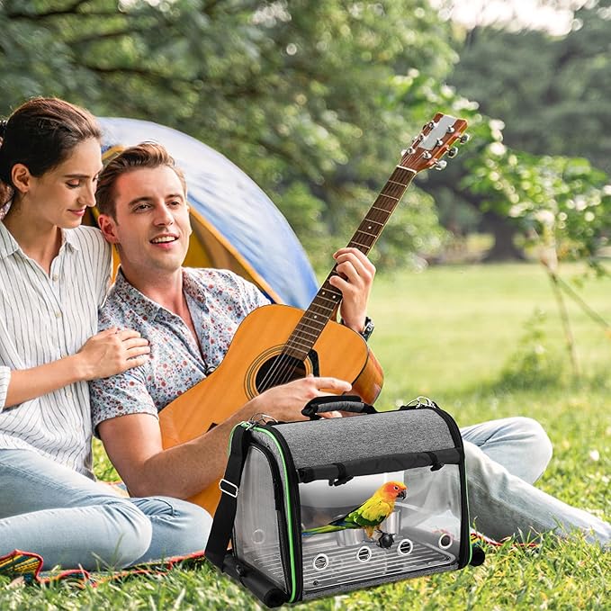 Suertree Bird Carrier Bag Bird Travel Cage Indestructible Stainless Steel Mesh, Bag with Stand for Parrot, Portable Bird Travel Bag, Pet Transparent Breathable Travel Cage