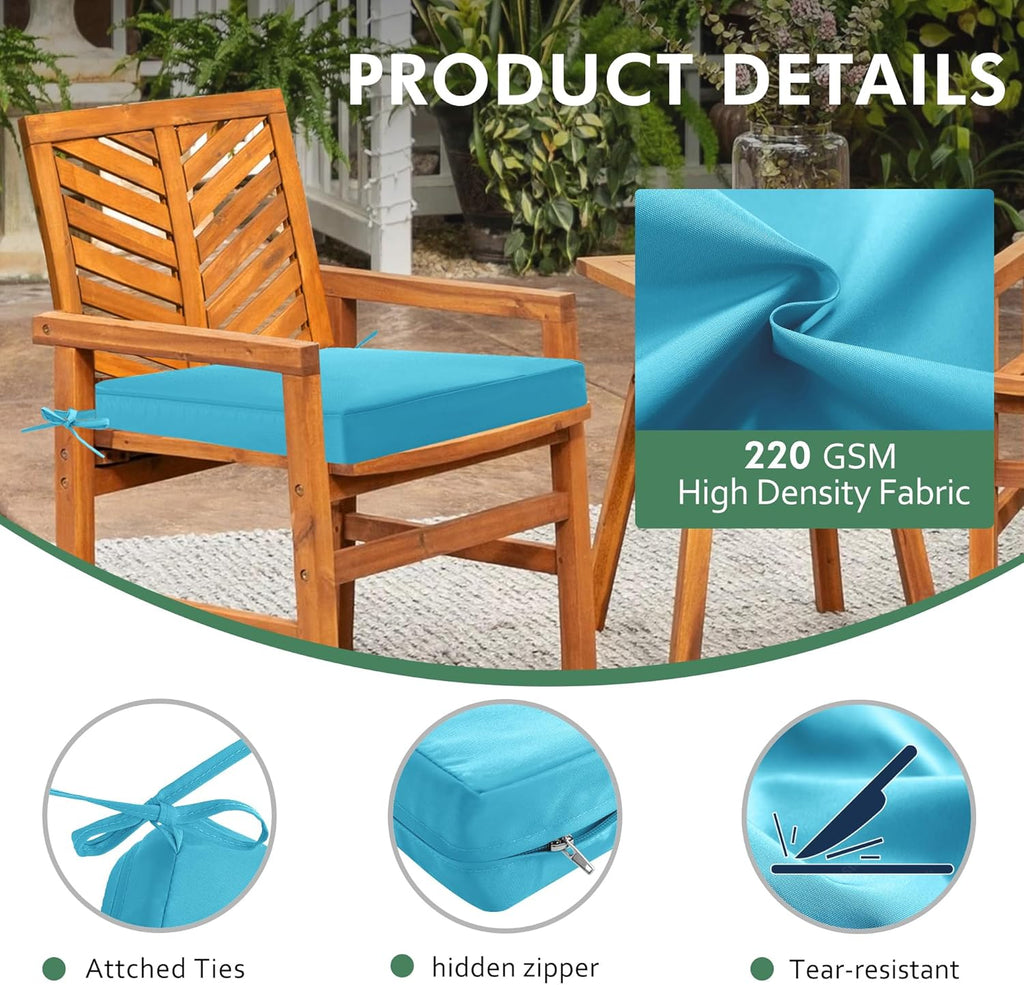 Outdoor Chair Cushions Set of 4: Waterproof & Fade Resistant Seat Cushion for Patio Furniture - 19 x 19 x 2 Inch Chair Pads with Ties and Hidden Zipper - Patio Chair Cushion Replacement, Teal