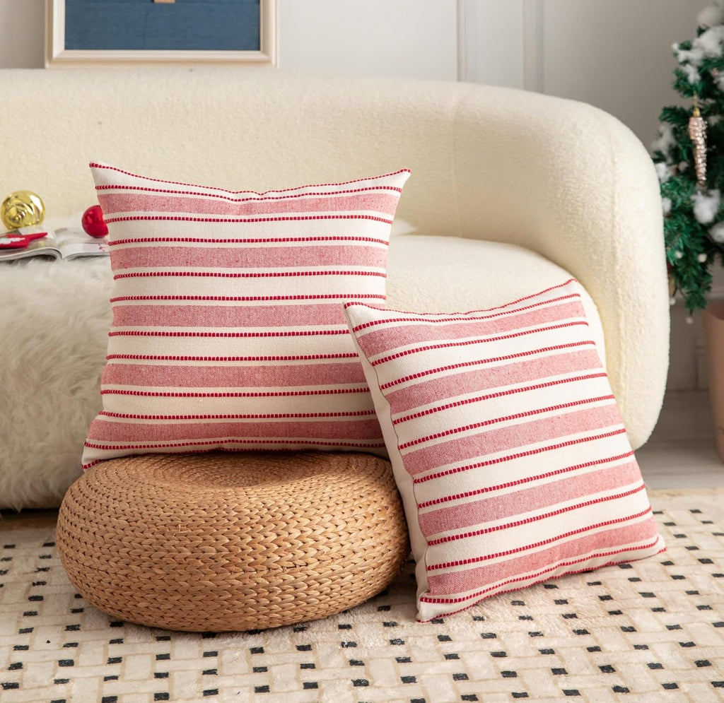 Christmas Pillow Covers, Boho Textured Red Pillow Case, Pillow Covers 20 x 20 Inch Set of 2 Christmas Decorative, Chair Sofa Bedroom Living Room Home Holiday Decor Cushion Case