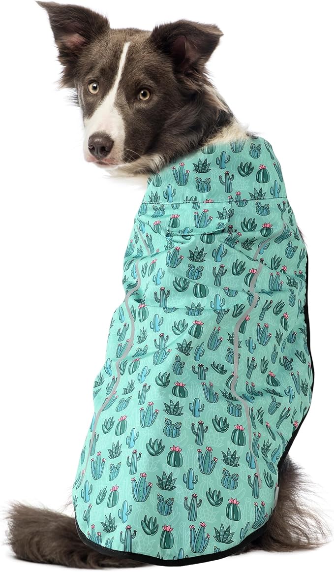 Mile High Life Dog Raincoat, Adjustable Waterproof Reflective Rain Jacket for Small Medium Large Dogs, Lightweight Breathable Pet Rain Coat with Leash Hole(Green Cactus,L Chest 32-40")