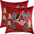 LUOYEHK Red Christmas Pillow Covers 18x18 Set of 2 House and Deer Decorative Pillow Cases Winter Holiday Velvet Embroidered Cushion Covers for Couch Sofa Bed
