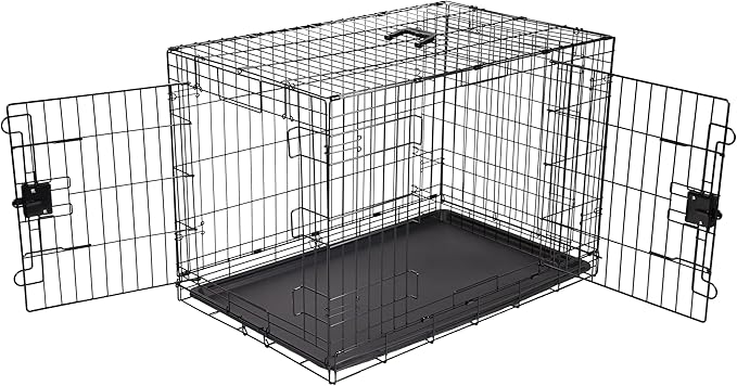 Amazon Basics Durable, Foldable Metal Wire Dog Crate with Tray, Double Door, 36 x 23 x 25 in, Black