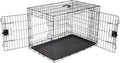 Amazon Basics Durable, Foldable Metal Wire Dog Crate with Tray, Double Door, 36 x 23 x 25 in, Black